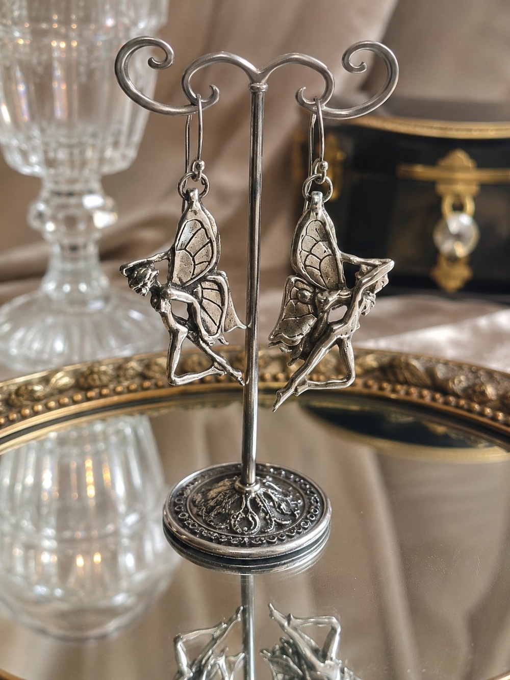 Vintage Sterling Silver Fairy Dancer Earrings 10.46g Mexican Silver